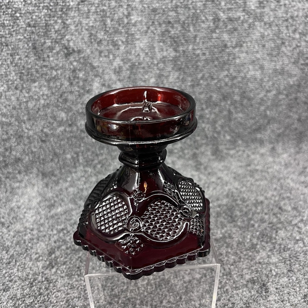 Vintage AVON Ruby Red 1876 Cape Cod Hurricane Lamp Base Candle Holder 4.5" Tall